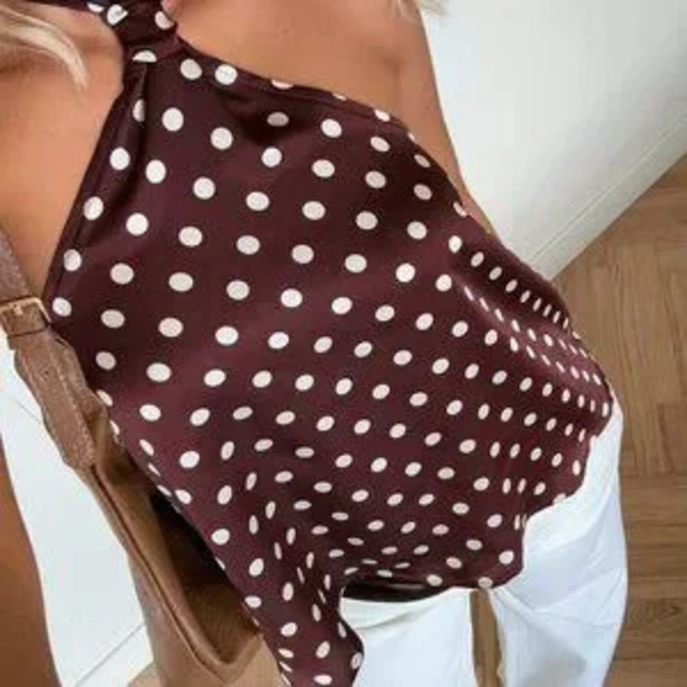 ZARA Coffee Brown Casual Women's Polka Dot Halter Blouse